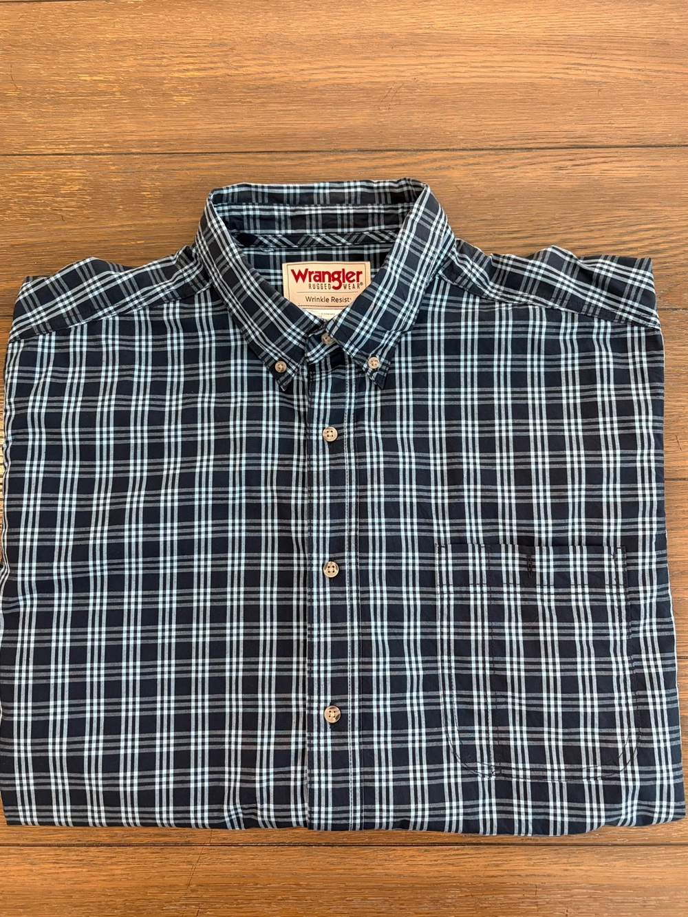 Wrangler‎ Navy and White Plaid Short-Sleeve Button-Down Shirt Size XXL
